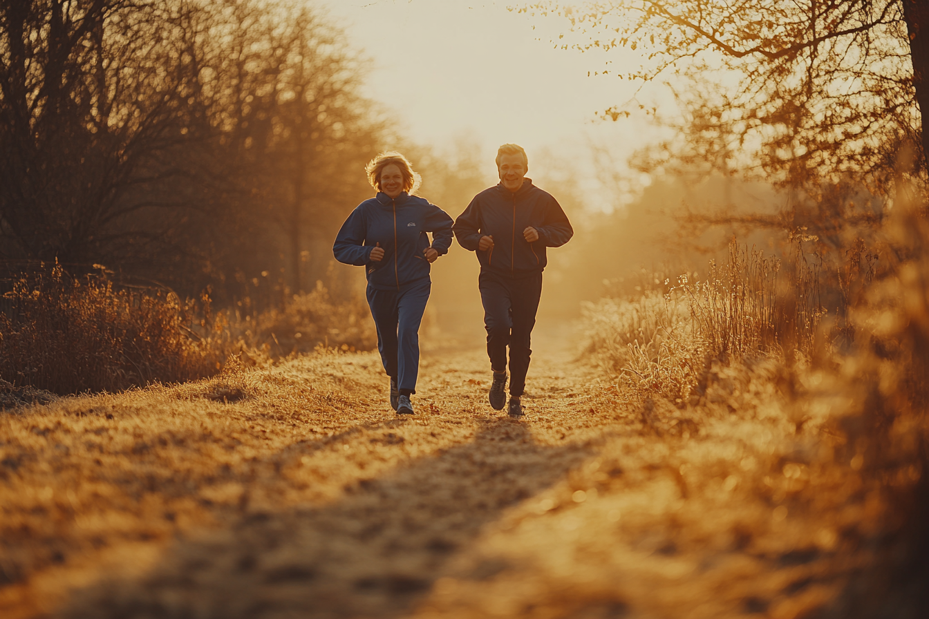Активні люди старшого віку займаються фітнесом на природі